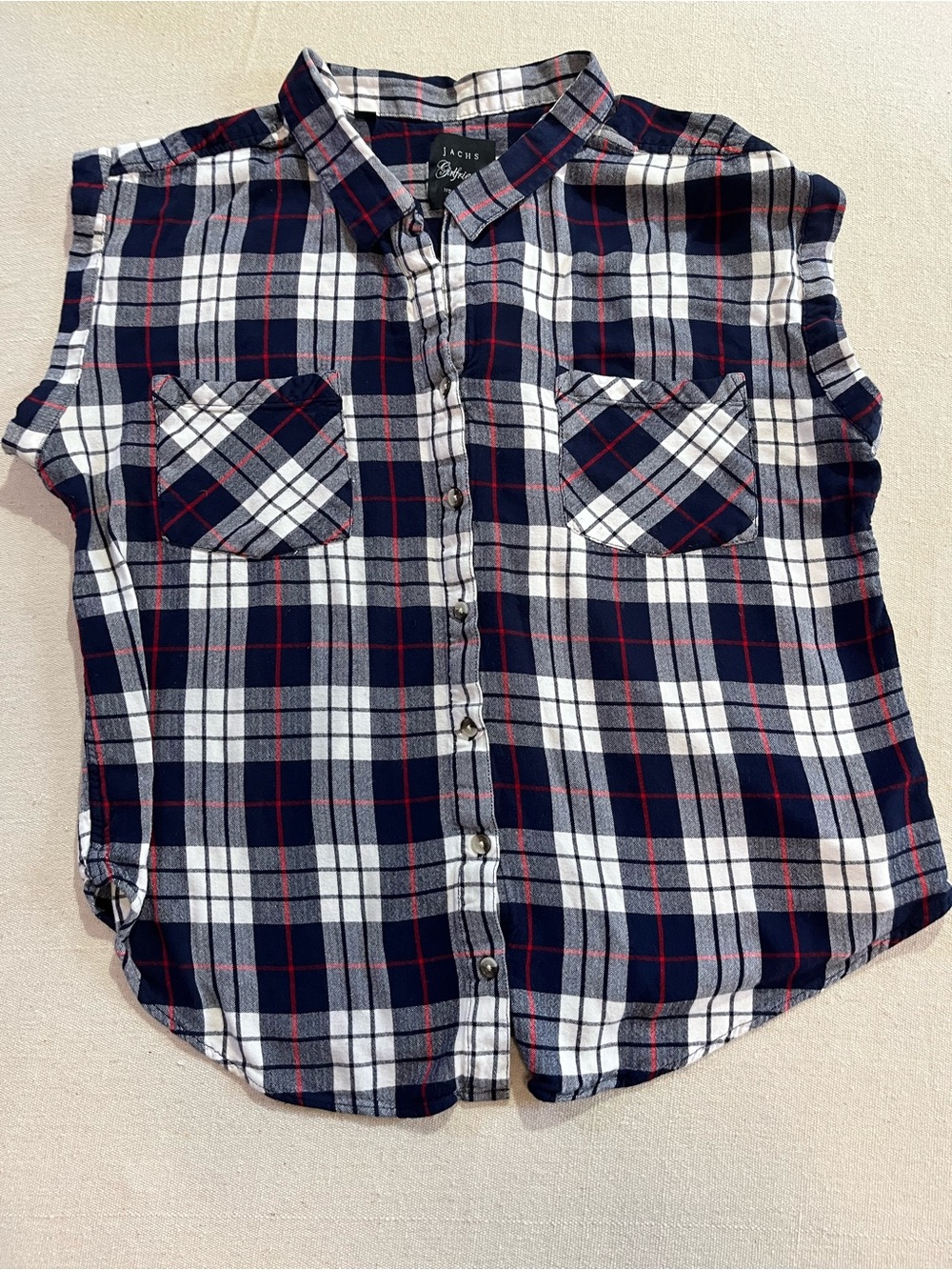 Jachs Girlfriend New York Sleeveless Rayon Flannel Buttondown Blue Plaid, Sz XL